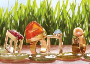 rings with grass in the background