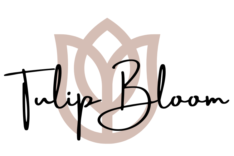 tulip bloom logo black cursive on pink library