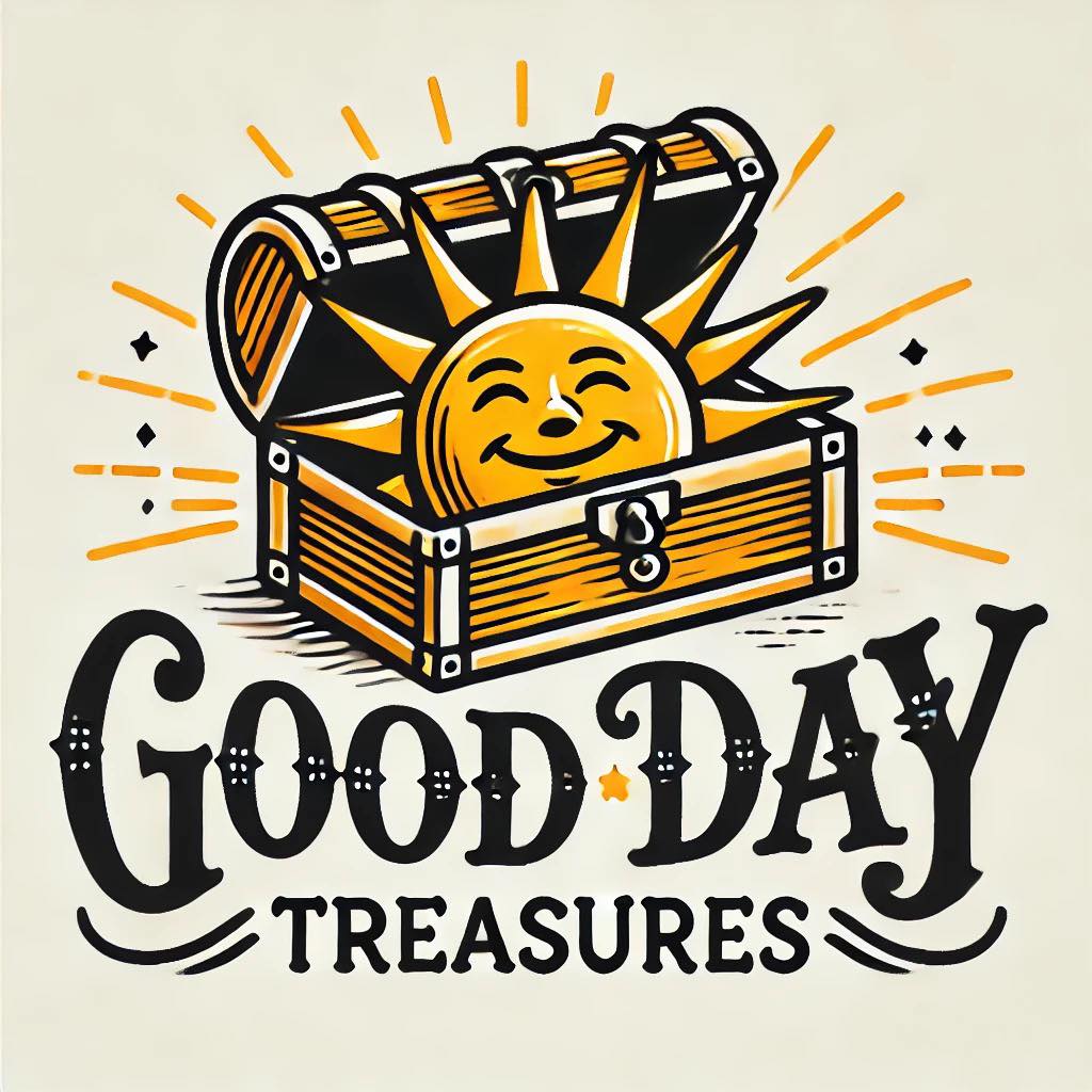 Good Day Treasures square logo good day treasures logo with sun coming out of a treasure box